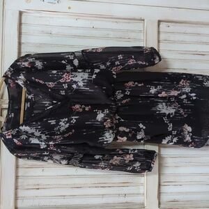 White House Black market black floral long sleeved Blouson dress  12